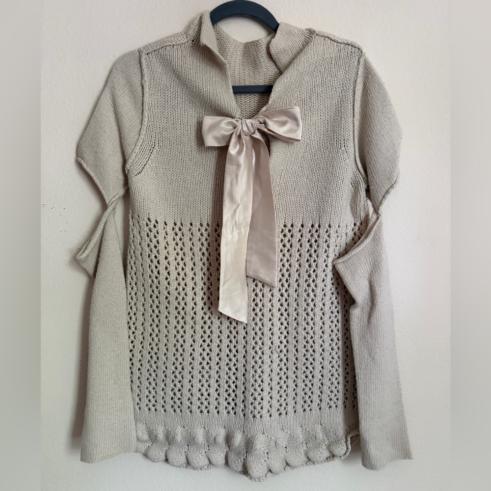 Twin-Set Simona Barbieri Italian Knit Sweater with Bow & Cutout Sleeves – Size M